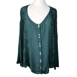 GEETA Dark Green Boho Top 1X NWT